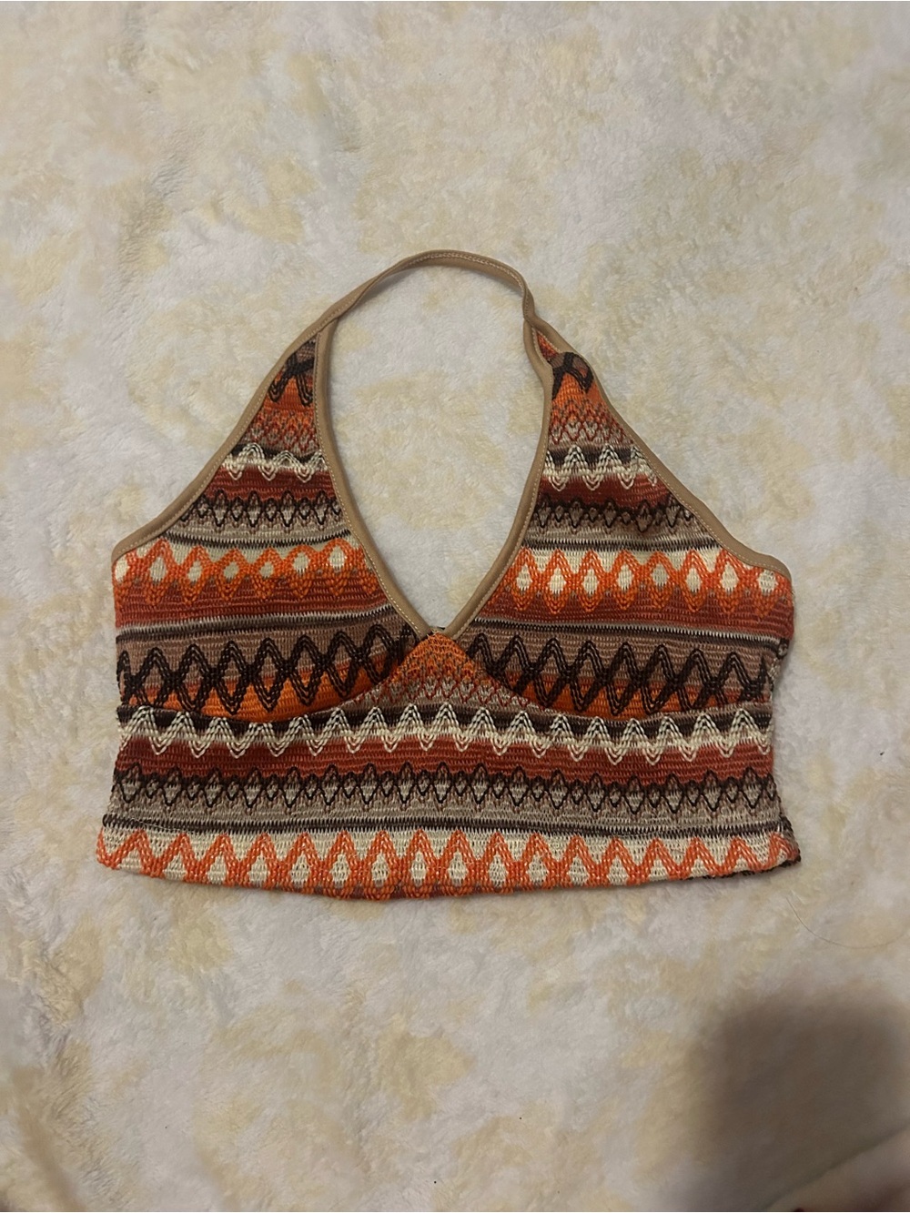 Orange and Brown Patterned Halter Crop Top🧡